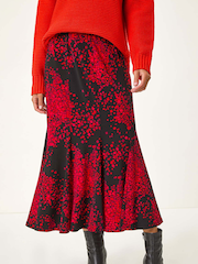 Roman Red Abstract Print Asymmetric Stretch Skirt - Image 5 of 6