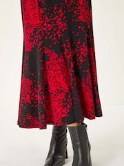 Roman Red Abstract Print Asymmetric Stretch Skirt - Image 6 of 6