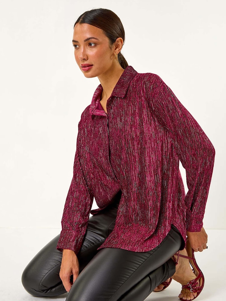 Roman Red Shimmer Textured Stretch Shirt - Image 1 of 6