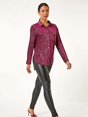Roman Red Shimmer Textured Stretch Shirt - Image 3 of 6