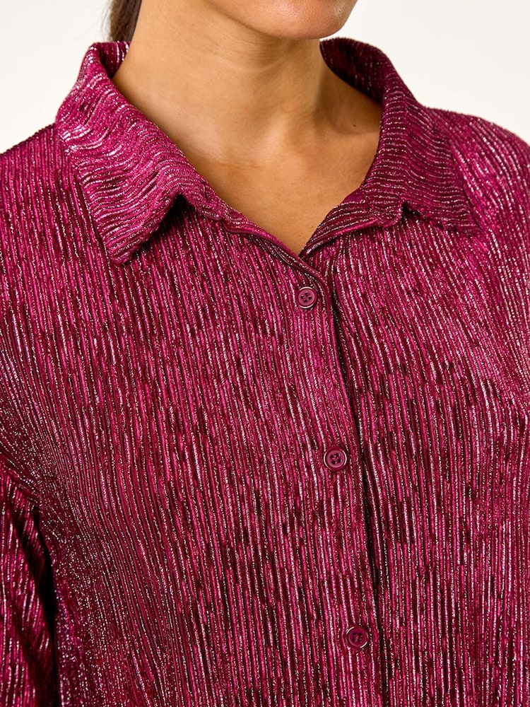 Roman Red Shimmer Textured Stretch Shirt - Image 6 of 6