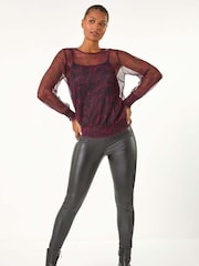Roman Red Abstract Print Plisse Shirred Hem Top - Image 3 of 6