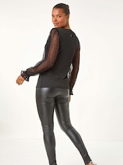 Roman Black Flock Spot Sleeve Stretch Tunic Top - Image 3 of 5