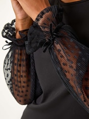 Roman Black Flock Spot Sleeve Stretch Tunic Top - Image 5 of 5