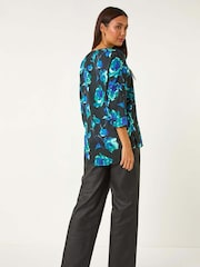 Roman Blue Floral Kimono Sleeve Top - Image 3 of 5