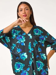 Roman Blue Floral Kimono Sleeve Top - Image 4 of 5