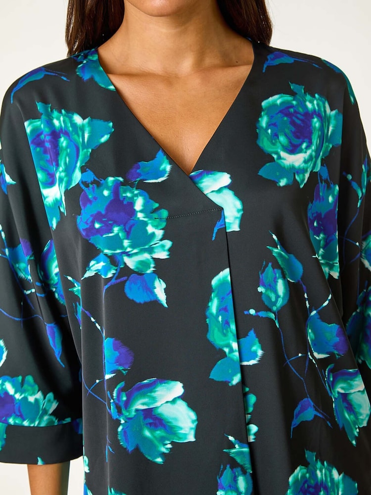 Roman Blue Floral Kimono Sleeve Top - Image 5 of 5