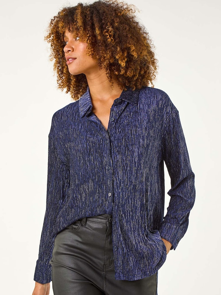 Roman Blue Shimmer Textured Stretch Shirt - Image 1 of 5 Roman Blue Shimmer Textured Stretch Shirt - Image 1 of 5