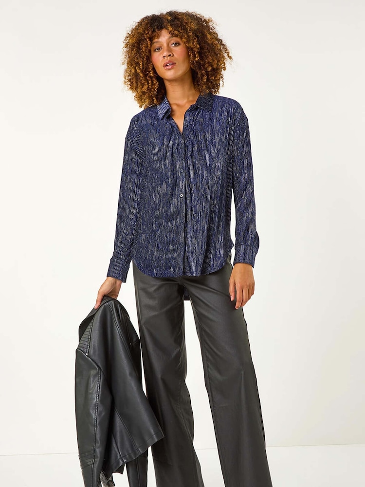 Roman Blue Shimmer Textured Stretch Shirt - Image 2 of 5