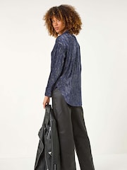 Roman Blue Shimmer Textured Stretch Shirt - Image 3 of 5