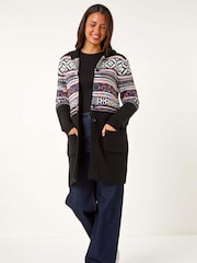 Roman Black Pattern Hooded Knit Cardigan - Image 1 of 5