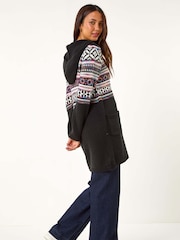 Roman Black Pattern Hooded Knit Cardigan - Image 3 of 5