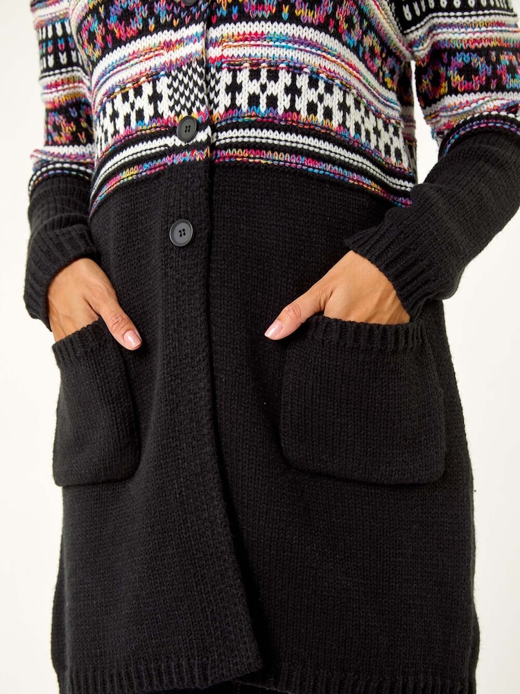 Roman Black Pattern Hooded Knit Cardigan - Image 5 of 5