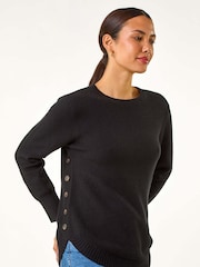 Roman Black Textured Curved Hem Jumper - Image 4 of 5