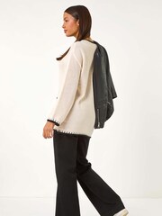 Roman White Blanket Stitch V-Neck Knitted Jumper - Image 3 of 5