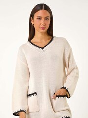 Roman White Blanket Stitch V-Neck Knitted Jumper - Image 4 of 5