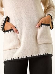 Roman White Blanket Stitch V-Neck Knitted Jumper - Image 5 of 5