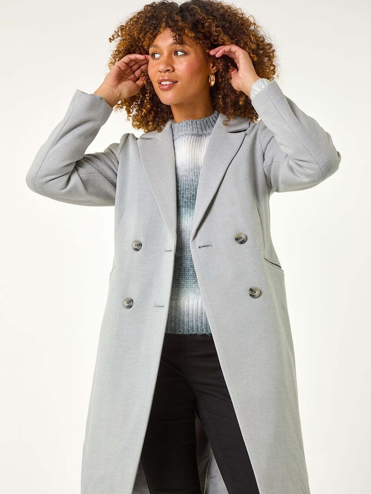Roman Grey Herringbone Double Breasted Coat - Image 1 of 5