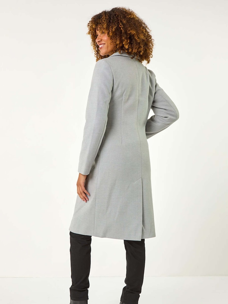 Roman Grey Herringbone Double Breasted Coat - Image 3 of 5