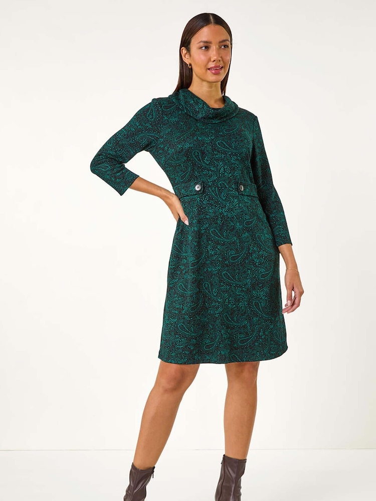 Roman Abstract Print Cowl Neck Tab Detail Dress - صورة 1 من 6