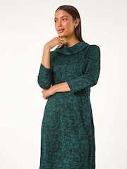 Roman Abstract Print Cowl Neck Tab Detail Dress - صورة 3 من 6