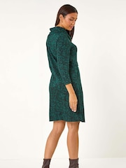 Roman Abstract Print Cowl Neck Tab Detail Dress - صورة 4 من 6