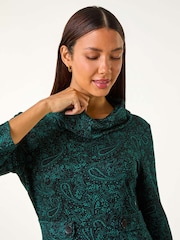 Roman Abstract Print Cowl Neck Tab Detail Dress - صورة 5 من 6