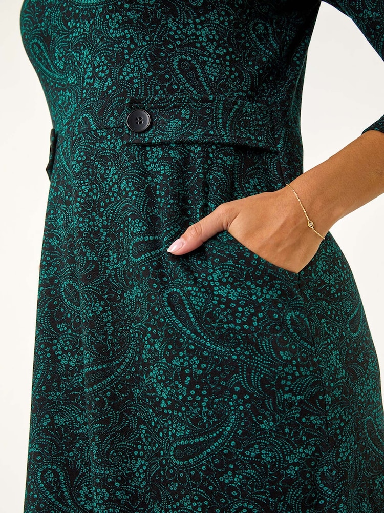 Roman Abstract Print Cowl Neck Tab Detail Dress - صورة 6 من 6