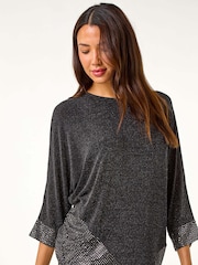 Roman Black Contrast Sparkle Stretch Top - Image 1 of 6