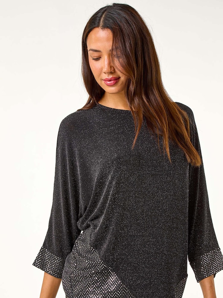 Roman Black Contrast Sparkle Stretch Top - Image 1 of 6