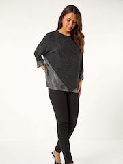 Roman Black Contrast Sparkle Stretch Top - Image 3 of 6