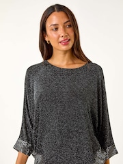 Roman Black Contrast Sparkle Stretch Top - Image 5 of 6