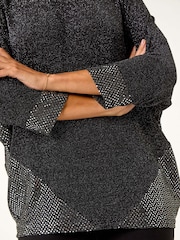 Roman Black Contrast Sparkle Stretch Top - Image 6 of 6