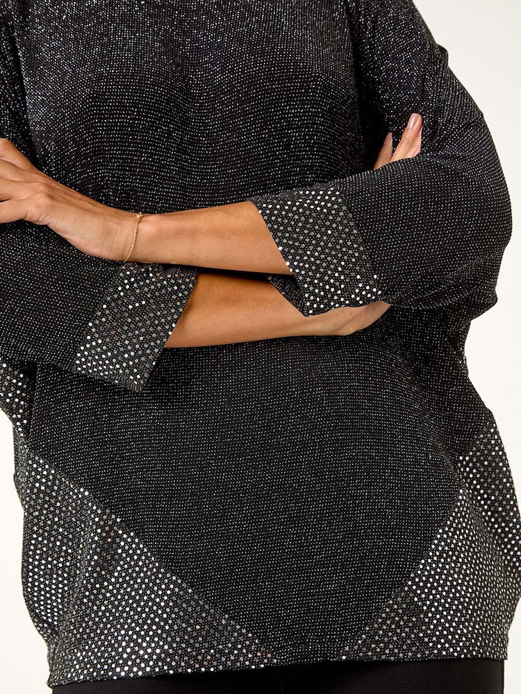 Roman Black Contrast Sparkle Stretch Top - Image 6 of 6