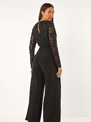 Roman Sequin Lace V-Neck Stretch Jumpsuit - Imagen 3 de 5
