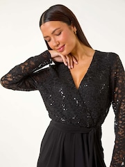 Roman Sequin Lace V-Neck Stretch Jumpsuit - Imagen 4 de 5