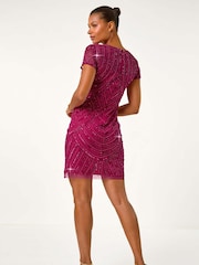Красный - Roman Embellished Sheer Detail Shift Dress - Image 3 of 5