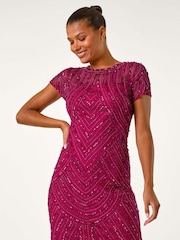 Красный - Roman Embellished Sheer Detail Shift Dress - Image 4 of 5