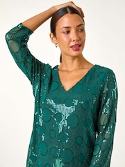 Roman Green Circle Sequin Asymmetric Top - Image 4 of 5
