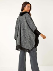 Roman Grey Faux Fur Fringe Hem Poncho - Image 3 of 6
