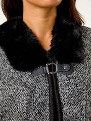 Roman Grey Faux Fur Fringe Hem Poncho - Image 6 of 6