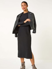 Roman Black Textured A-Line Knitted Jumper Dress - Image 1 of 6