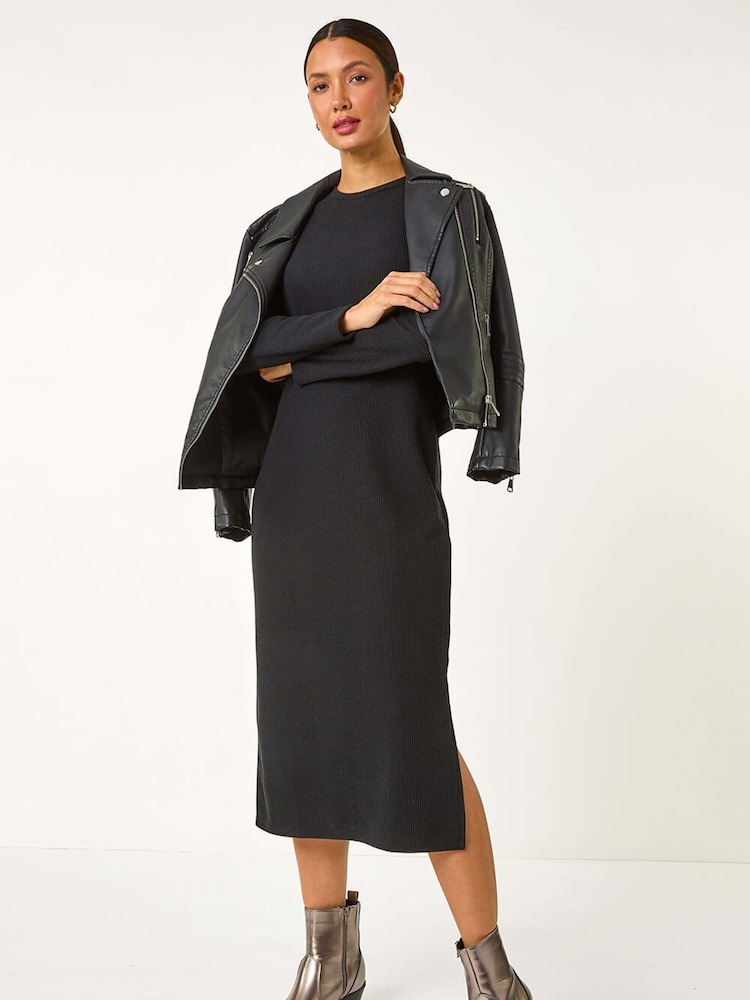 Roman Black Textured A-Line Knitted Jumper Dress - Image 1 of 6
