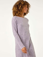 Roman Purple Slash Neck Seam Detail Shift Dress - Image 1 of 5