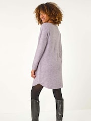 Roman Purple Slash Neck Seam Detail Shift Dress - Image 4 of 5