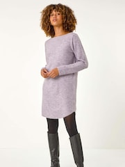 Roman Purple Slash Neck Seam Detail Shift Dress - Image 5 of 5