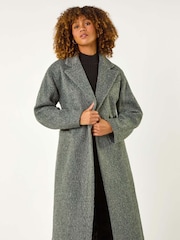 Roman Grey Longline Brushed Double Breasted Coat - Image 1 of 5