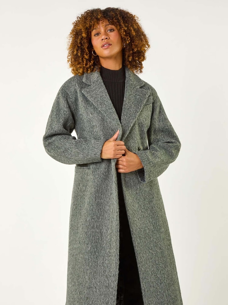 Roman Grey Longline Brushed Double Breasted Coat - Image 1 of 5