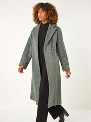 Roman Grey Longline Brushed Double Breasted Coat - Image 3 of 5