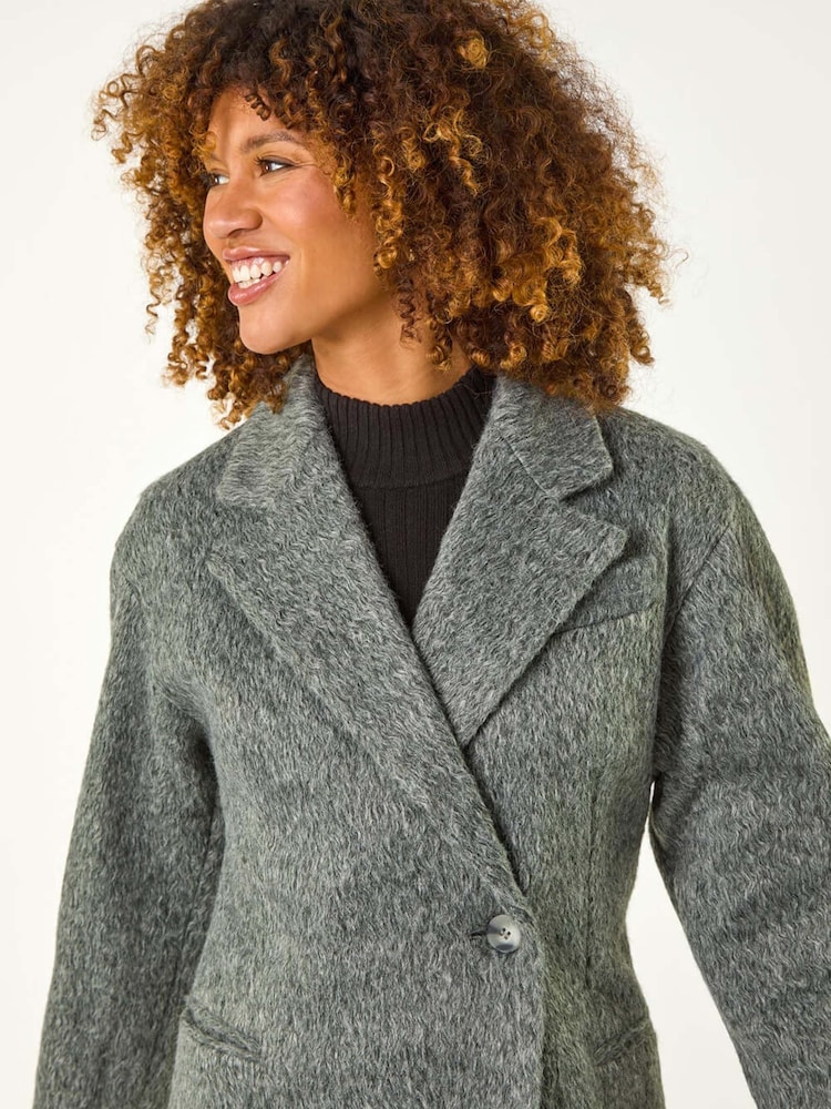 Roman Grey Longline Brushed Double Breasted Coat - Image 5 of 5